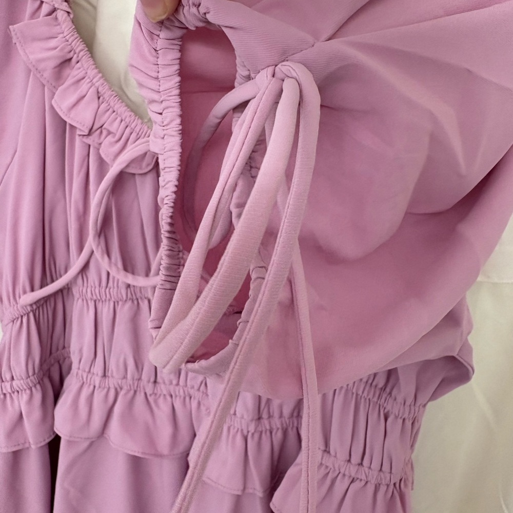 Purple Ruched Puff Sleeve Midi Sundress - Picture 5 of 6